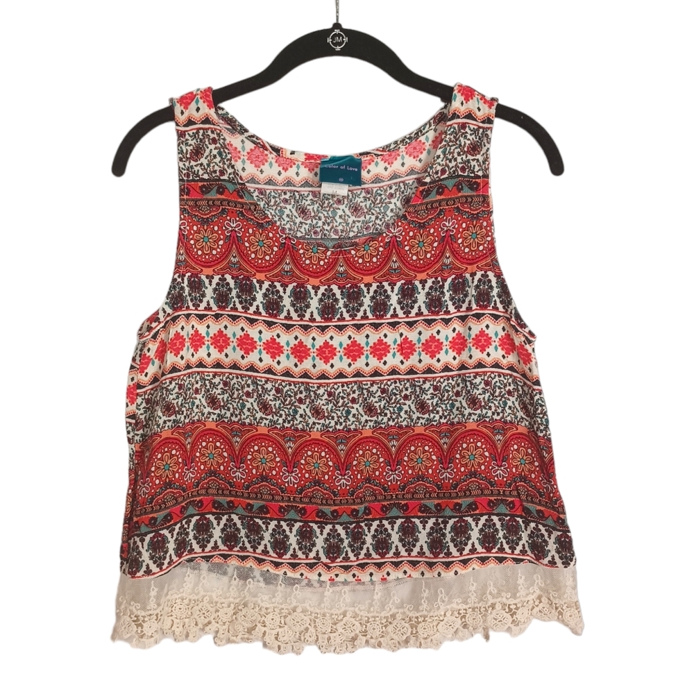 COLOR OF LOVE Colorful Pink Orange Black Tribal Stripe Print Sleeveless Top M